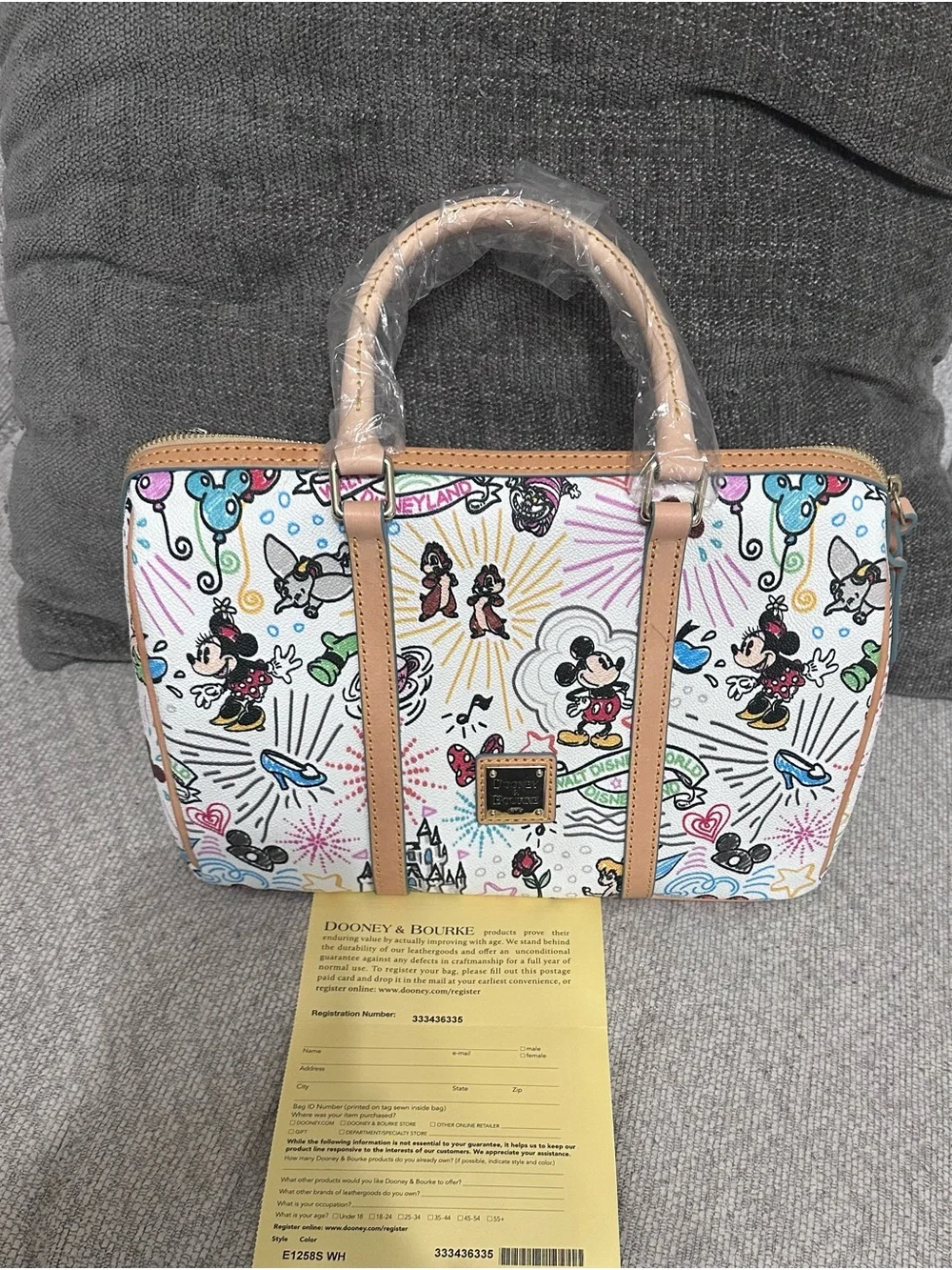Dooney & Bourke White Canvas Disney Mickey & Friends Satchel with Tan Trim